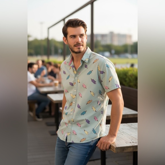 21Men  Size XS Button Up Shirt Popsicle So Cute Summer Short Sleeve Shirt. Blue. - Picture 3 of 7